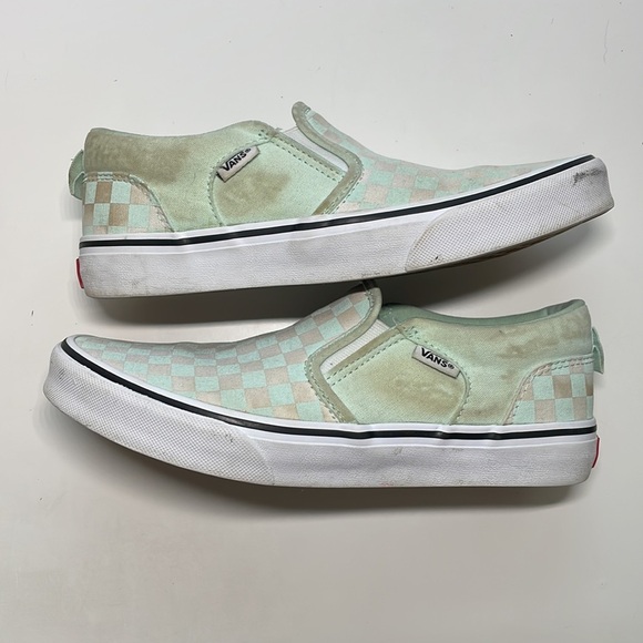 Mint Green checkered slip on vans - Picture 3 of 5